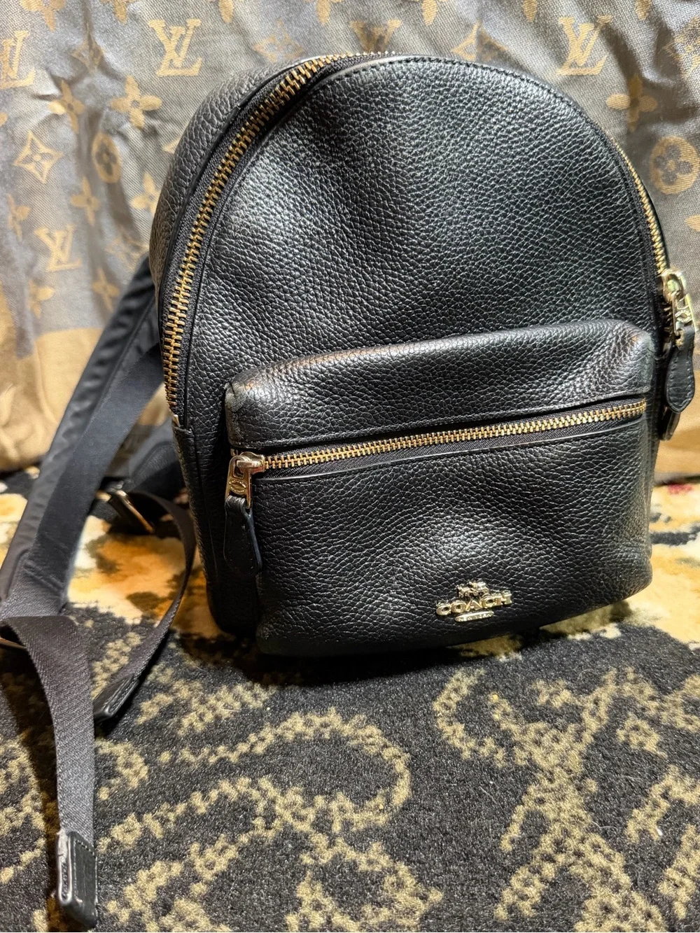 Coach Mini Charlie Black Pebbled Leather Backpack
